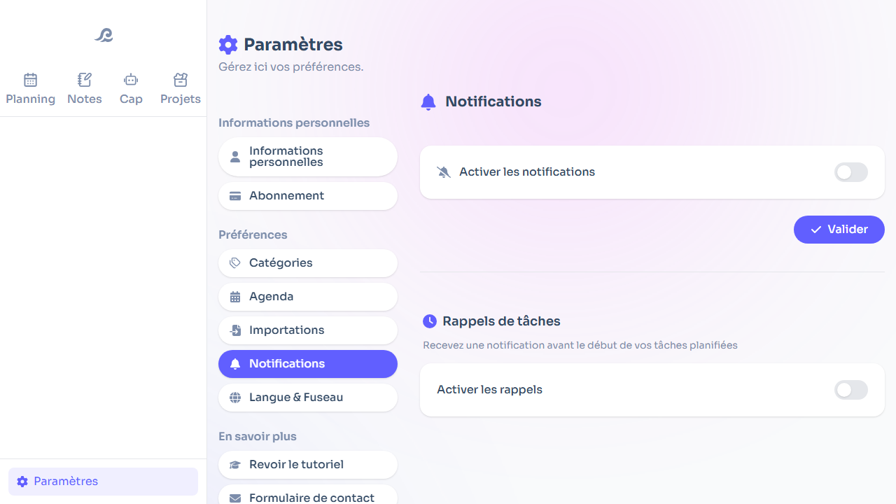 Activation d'un rappel de notification sur une tâche dans Flots